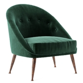 Smart Armchair in Green Cotton Velvet with Aged Brass Feet