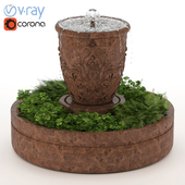 Classic vase fountain with plants