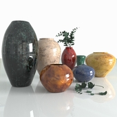 Marble vases, eucalyptus branches