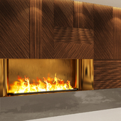 Decorative fireplace with oak panels Emmemobili Stripline Boiserie Uon Boiserie walnut