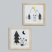 Set of 2 pictures in the frame of children, Forest Camp