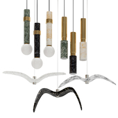 Set of suspended marble lamps