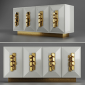 FAUSTINE CREDENZA - Modern cream lacquer with gold handles