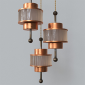 Hollywood Regency brass triple pendant chandelier