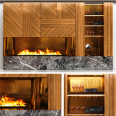 Emmemobili Stripline wall panel with decorative fireplace and RH decor