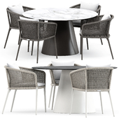 knot armchair and cone ii dining table round 140 by janus