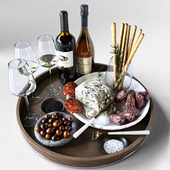 Cheese plate with sausages and wine. Alcohol