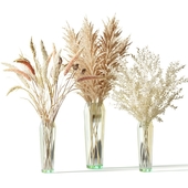 Букеты из сухоцветов в стеклянных вазах - набор 1