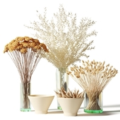 Букеты из сухоцветов в стеклянных вазах - набор 2