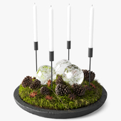 Christmas decor with pine cones and candles