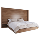 Bed with wooden headboard