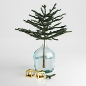 Spruce Bouquet & Brass Gold Candle Holder