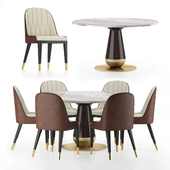Modern mid century beige leather dining chair & Versace Vasmara Dining Table