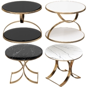 Modern Luxury Round Black Imitation Marble Coffee Table X-Base End Table in Gold