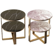 Round Black Marble Gold End Table with 2 Tier Storage Cabinet