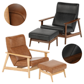 Mid-Century Show Wood Leather Chair and Ottoman