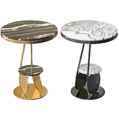 Tiered Round Side Table with Storage Marble Top End Table