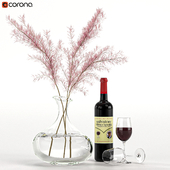 Decorative Set Vol 12 Dried Pampas Vase glass And Bottle of wine