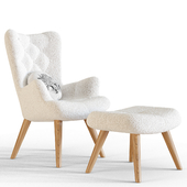 Accent armchair and ottoman with boucle fabric