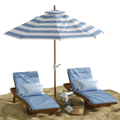 Beach umbrella and chaise longue set 2