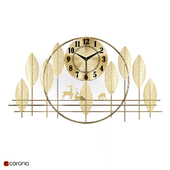 Wall clock with golden leaves