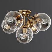 Modo Ceiling Mount 5 Globes Brushed Brass and Clear Glass