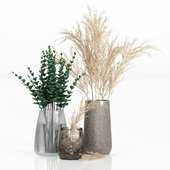 Pampas and Eucalyptus Branches in Vases