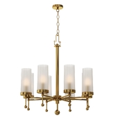 Italian Modern Brass and Glass Eight-Light Chandelier in the Manner of Stilnovo