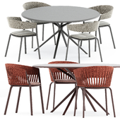 Moai Round table and Ria Dining armchair with woven rope by Fast
