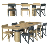 Contemporary Dining Table and Chair in Oak and Black by Orphan Work