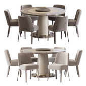 Febo Chair and Modern Brown marble Round Dining Table