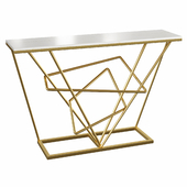 Modern Narrow Console Table with Stone Top Metal Trestle