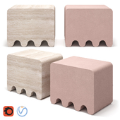 Ossicle Leather and Travertine Stool
