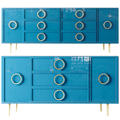 Blue Sideboard Cabinet Gold Credenza Drawers 2 Doors 472 Mid Century in Small