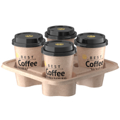 Coffee cups with cardboard holder