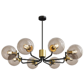 8 head brass and black chandelier with radial design