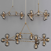 Modo Rectangle Chandelier 14 Globes Brushed Brass and Gray Glass