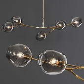 5-globe Branching Bubble Brushed Brass and Gray Glass