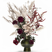 Bouquet 235. Dried flowers, pampas grass, moonflower, branches, reeds, luxury vase, decor, white, peony, Ilex, Holly, SOLIDAGO