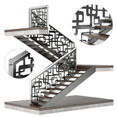 Staircase with laser cut metal balustrade panels