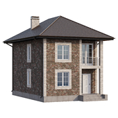 Two-storey brick house with a porch and a balcony - 4 colors