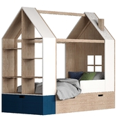 Children bed House with a rack
