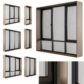 Black Modern Window with Wooden Frame - Windows Set 06