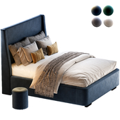 Кровать Дефанс 160 Velvet Grey / emerald /sand / blue с пуфом Кофи Диванру