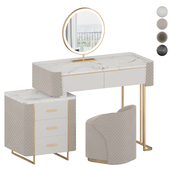 Luxury Makeup Vanity Set with LED Lighted Mirror, Side Cabinet and 5 Drawers, Modern Sintered Stone Dressing Table with Stool for Bedroom