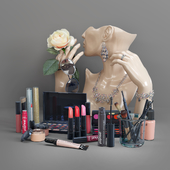set of cosmetics and jewelry for the dressing table
