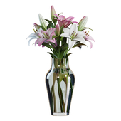 Flower Set 15 / Pink and White Lilies Bouquet