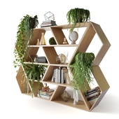 Wooden rack with hanging plants