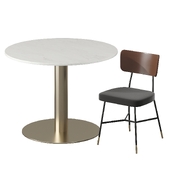 MADE-Corby Dining Table-White Marble&Brushed + Amalyn Dining Chair