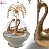 Fountain with Gilt Brass Swans and Weeping Willow